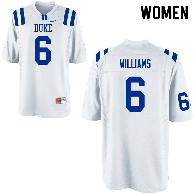 Women #6 Mason Williams Duke Blue Devils College Football Jerseys Sale-White - Click Image to Close